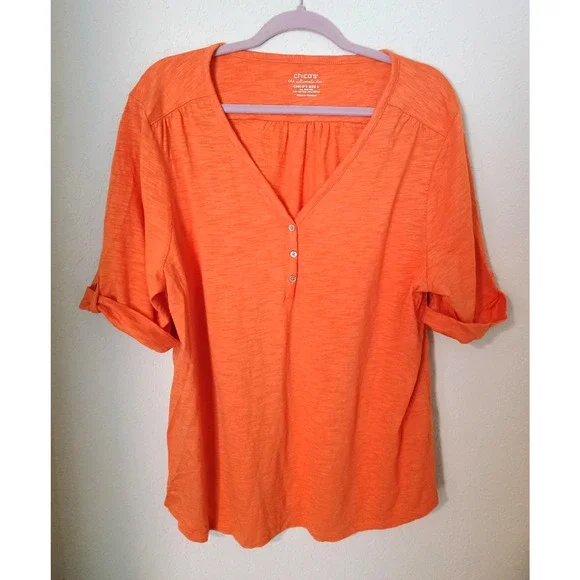 Chico's The Ultimate Tee Orange Short Sleeve V-Neck Top Sz 4 or XXL - Picture 1 of 3